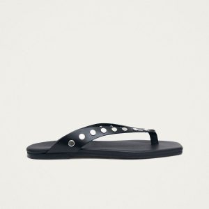 Ola Studs Black Leather Sandals