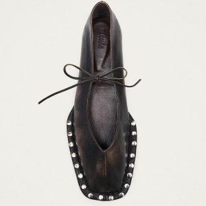 Sway Studs Vintage Effect Brown Leather Ballet Flats