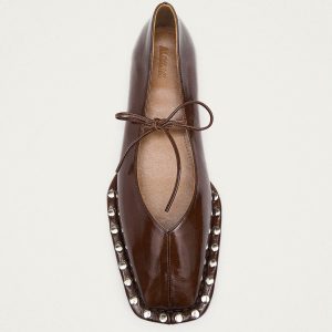 Sway Studs Patent Brown Leather Ballet Flats