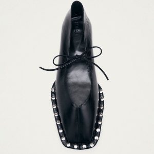 Sway Studs Rift Black Leather Ballet Flats